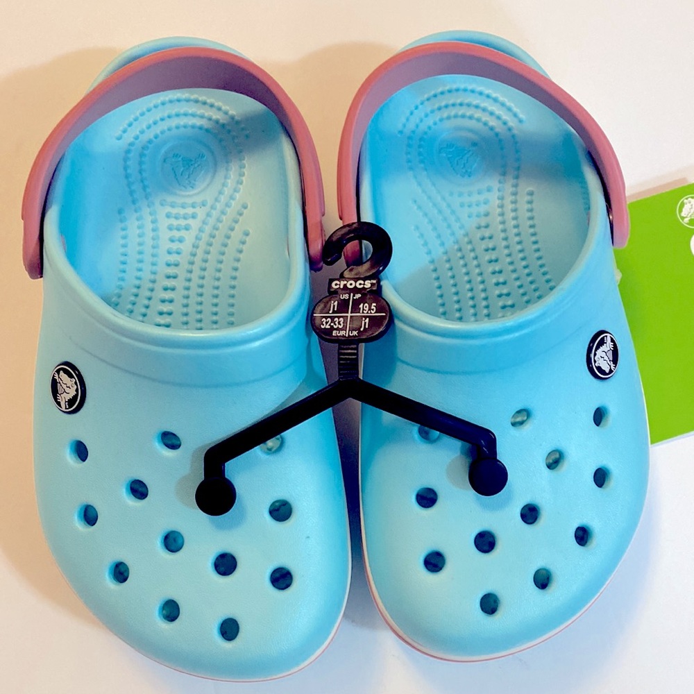 NWT CROCS Crocband Ice Blue/White/Pink. Kids Size US J1. Everyday Outdoors. - Picture 5 of 13